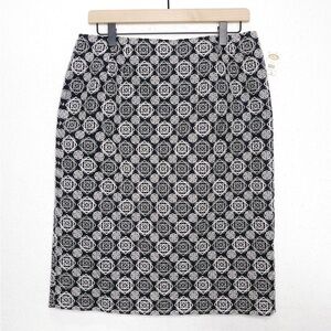 Vintage Talbots Geometric Black 100% Cotton Embroidered Pencil Skirt Size 12